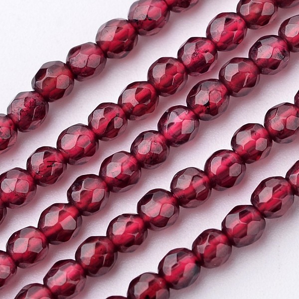 

PandaHall Natural Garnet Bead Strands, Grade A, Round, Faceted, 3~3.5mm, Hole: 0.5mm, about 109pcs/strand, 15 inch Garnet Round Red