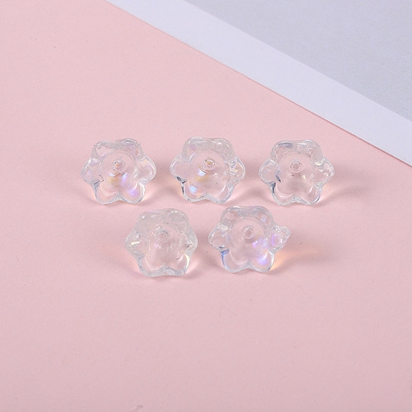 

PandaHall Glass Beads, Lily Flower, Clear, 12x8mm, Hole: 1.4mm Glass Flower Clear