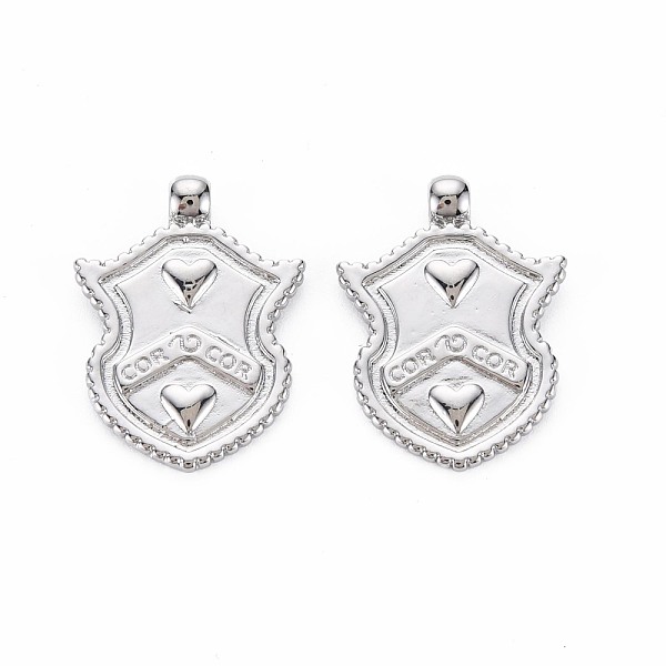 

PandaHall Bras Pendants, Nickel Free, Shield, Real Platinum Plated, 25x18.5x4mm, Hole: 1.8mm Brass Others