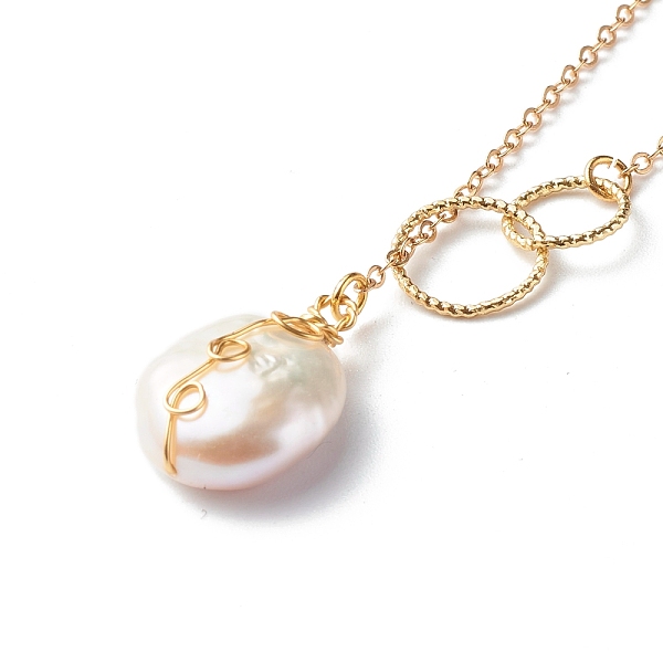 

PandaHall Natural Baroque Pearl Pendant Necklace, with Brass Cable Chains, Golden, 17.13 inch(435mm) Brass