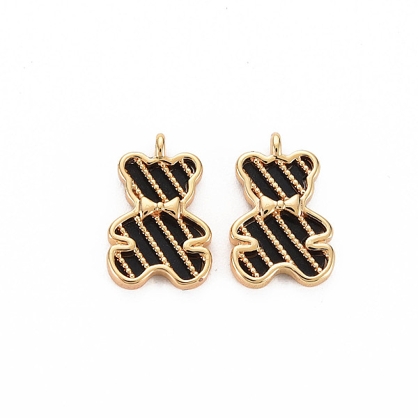 

PandaHall Brass Enamel Charms, Real 18K Gold Plated, Nickel Free, Bear with Stripe, Black, 13x8x2.5mm, Hole: 1mm Brass+Enamel Bear Black