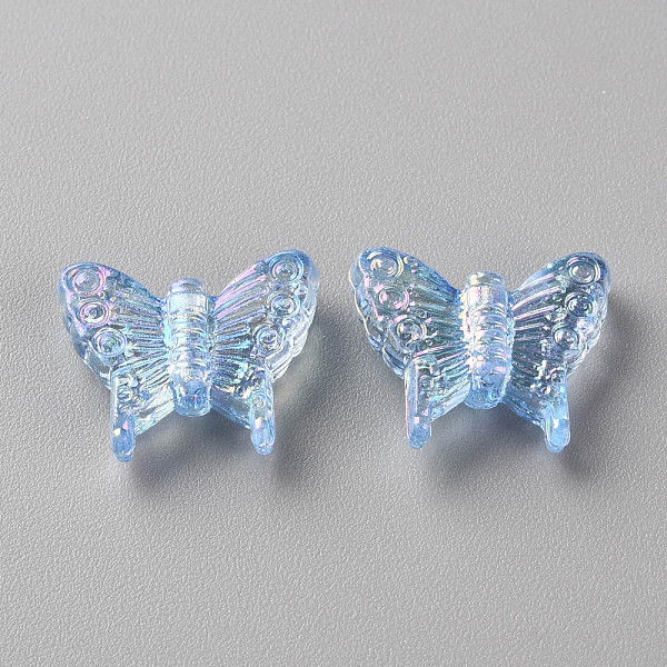 

PandaHall Transparent Acrylic Beads, AB Color Plating, Butterfly, Cornflower Blue, 12.5x15x4.5mm, Hole: 1.2mm Acrylic Butterfly