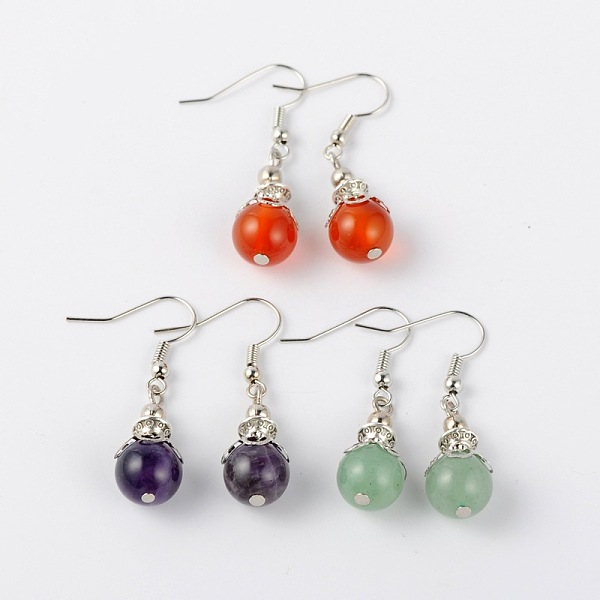 

PandaHall Gemstone Dangle Earrings, with Tibetan Style Alloy Beads, Iron Beads and Brass Earring Hooks, Platinum, Mixed Stone, 38mm, Pin..., Multicolor