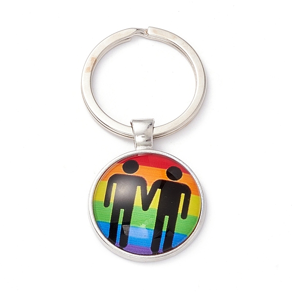 

PandaHall Pride Style Glass Keychain, with Platinum Plated Alloy Findings, Flat Round, Gender Symbol, 6.2cm Alloy Symbol