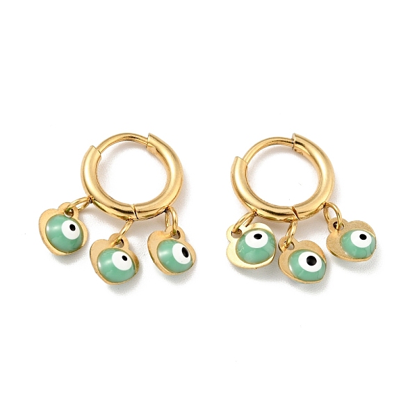 

PandaHall Enamel Heart with Evil Eye Dangle Hoop Earrings, Gold Plated 304 Stainless Steel Jewelry for Women, Medium Sea Green, 23mm, Pin...