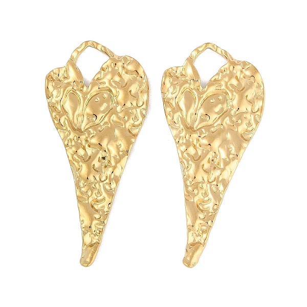 

PandaHall Ion Plating(IP) 304 Stainless Steel Big Pendants, Textured Heart Charm, Real 18K Gold Plated, 50x22x2.4mm, Hole: 6.2x6.5mm 304...