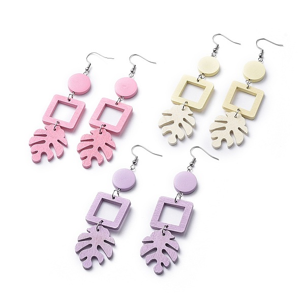 

PandaHall Painted Poplar Wood Dangle Earrings, with 316 Surgical Stainless Steel Earring Hooks, Flat Round & Monstera Leaf & Square, Mixed..., Multicolor