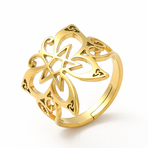 

PandaHall Ion Plating(IP) 304 Stainless Steel Butterfly with Star Adjustable Ring for Women, Real 18K Gold Plated, US Size 6 1/4(16.7mm) 304...