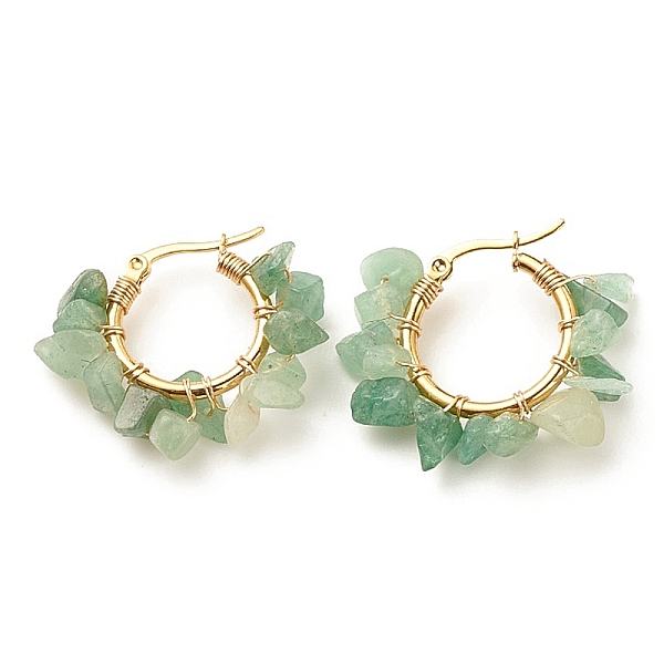 

PandaHall Natural Green Aventurine Chips Braided Hoop Earrings, 304 Stainless Steel Wire Wrap Jewelry for Women, 25~27x28~33x7~9mm, Pin...