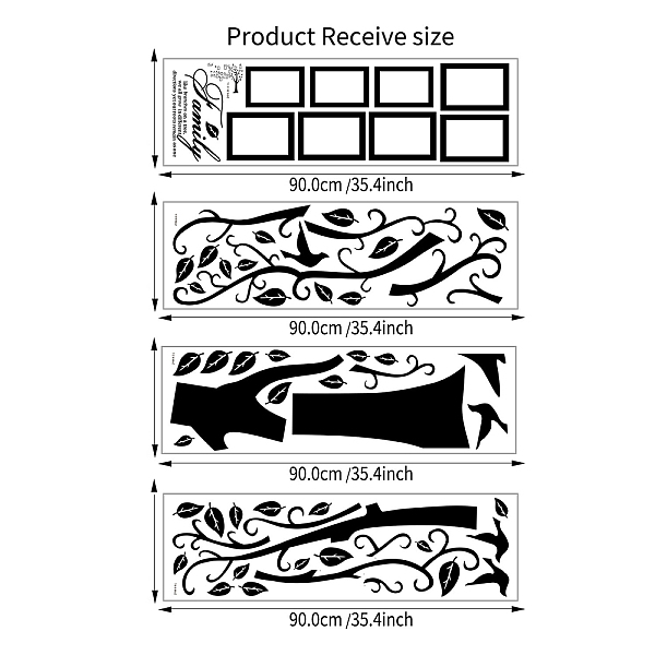 

PandaHall PVC Plastic Wall Sticker for Home Living Room Wall Decoration, Rectangle, Tree Pattern, Black, 900x300mm, 4pcs/set PVC Tree Black