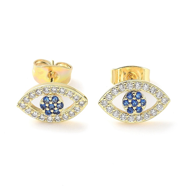 

PandaHall Brass Micro Pave Cubic Zirconia Stud Earrings, Evil Eye Jewelry for Women, Golden, 7x12mm Cubic Zirconia Evil Eye