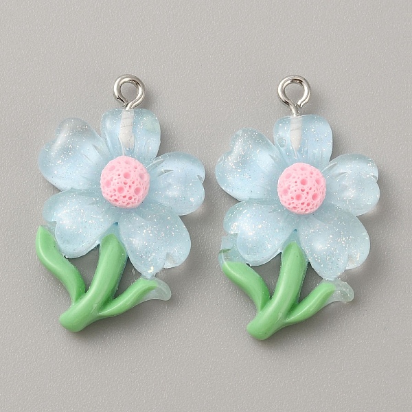 

PandaHall Translucent Resin Pendants, Glitter Flower Charms with Platinum Plated Iron Loops, Light Blue, 30x19x5.5mm, Hole: 1.5mm Iron+Resin...