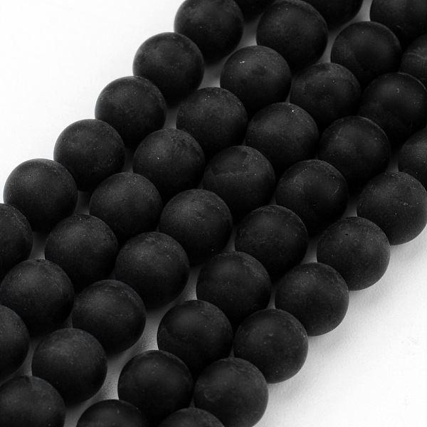 

PandaHall Frosted Glass Bead Strands, Round, Black, 6mm, Hole: 1mm, about 72pcs/strand, 15.7 inch Glass Round Black