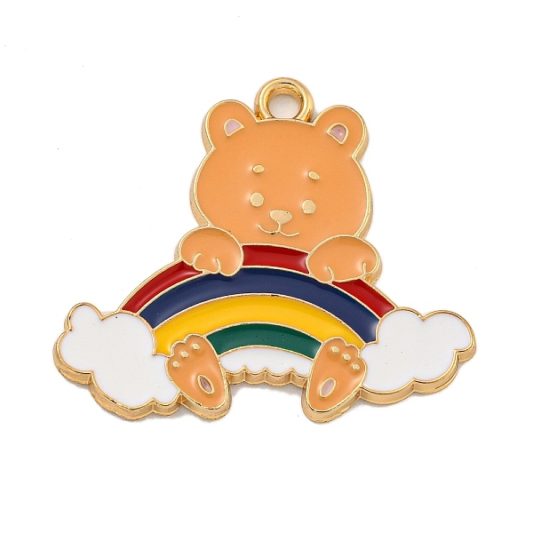 

PandaHall Alloy Enamel Pendants, Golden, Bear with Rainbow Charm, Sandy Brown, 26x30x1.5mm, Hole: 2mm Alloy+Enamel Bear