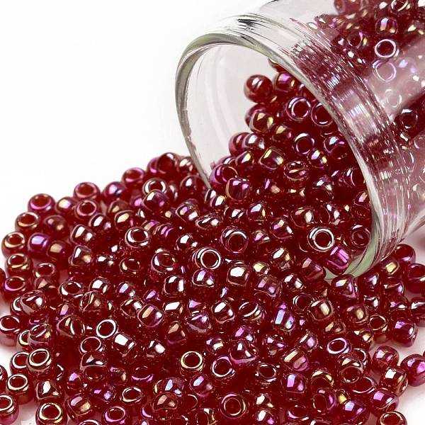 

PandaHall TOHO Round Seed Beads, Japanese Seed Beads, (165C) Transparent AB Ruby, 8/0, 3mm, Hole: 1mm, about 222pcs/bottle, 10g/bottle Glass..., Red