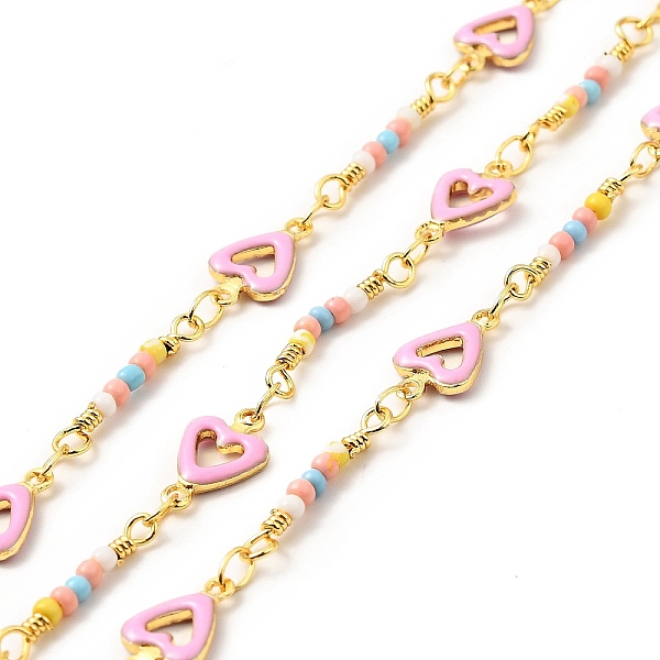 

PandaHall Brass Enamel Heart Link Chains, with Glass Seed Beaded, Real 18K Gold Plated, Soldered, with Spools , Pink, 11x7x1.7mm Brass+Glass...
