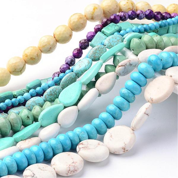 

PandaHall Natural Magnesite Bead Strands, Dyed & Heated, Mixed Shapes, Mixed Color, 5~26x4~18x3~12mm, Hole: 1mm, about 16~93pcs/strand, 15.5..., Multicolor