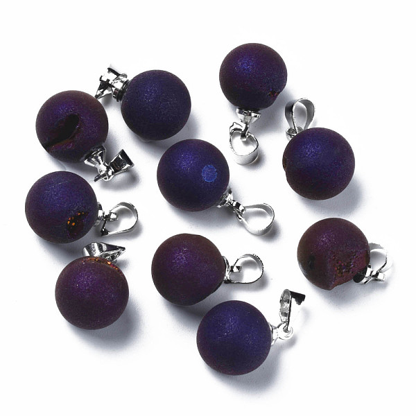

PandaHall Natural Agate Charms, with Platinum Brass Findings, Rack Plating, Round, Indigo, 15x11x10.5mm, Hole: 4x5mm Natural Agate Round..., Purple