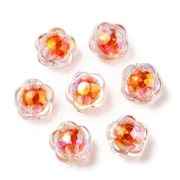 

PandaHall UV Plating Rainbow Iridescent Acrylic Beads, Two Tone Bead in Bead, Flower, Orange Red, 12x12.5x8.5mm, Hole: 2.5mm Acrylic Flower