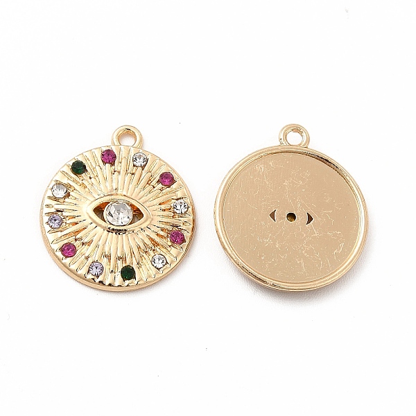 

PandaHall Rack Plating Eco-friendly Alloy Rhinestone Pendants, Flat Round with Eye Charm, Colorful, 18x15x2.5mm, Hole: 1.5mm..., Multicolor