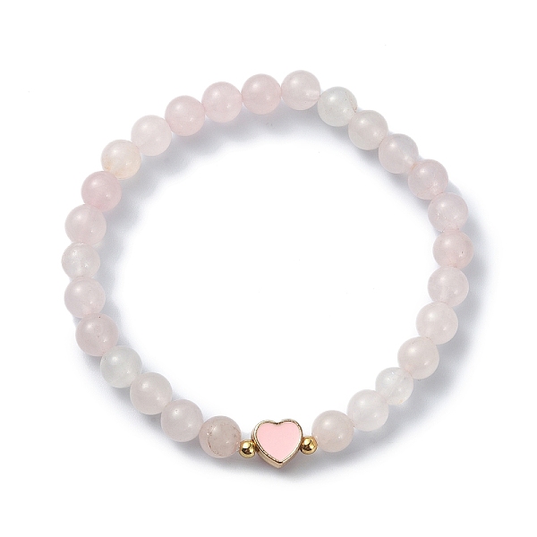

PandaHall Natural Rose Quartz Round Beaded Stretch Bracelets, Alloy Enamel Heart Bracelet for Women, Inner Diameter: 2-1/8 inch(5.4cm) Rose...