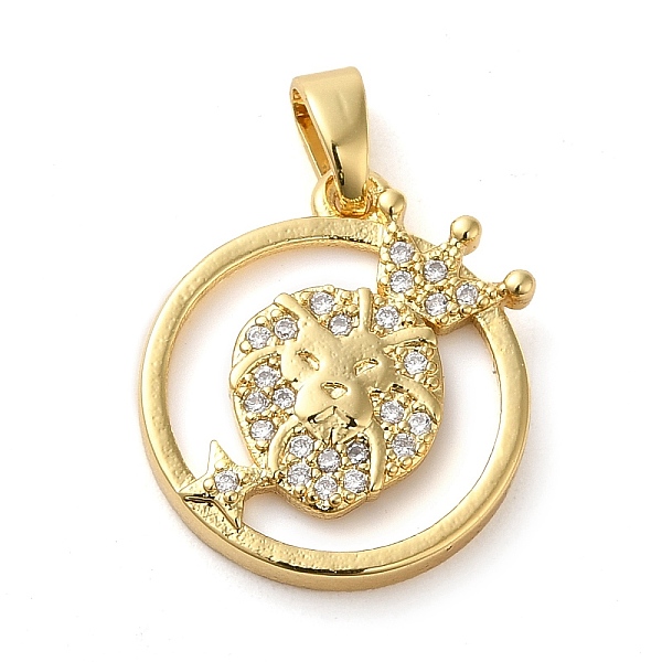 

PandaHall Brass Micro Pave Clear Cubic Zirconia with Acrylic Pendants, Ring with Lion Head Charms, Real 18K Gold Plated, 16.5x15x3mm, Hole...