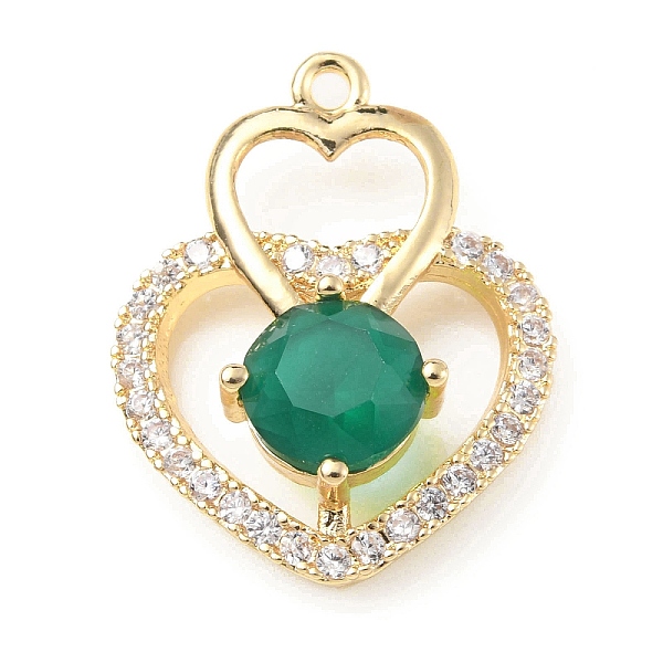 

PandaHall Brass with K9 Glass & Rhinestone Pendants, Light Gold, Heart Charms, Emerald, 25x19.5x7mm, Hole: 1.5mm K9 Glass Heart Green