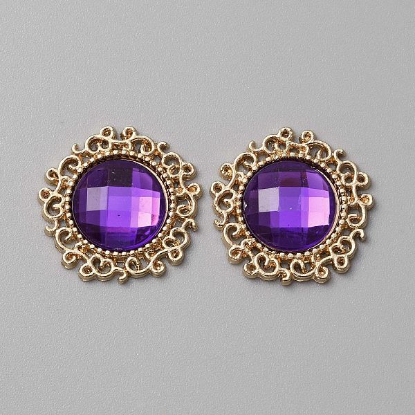 

PandaHall Glass Cabochons, with Light Gold Tone Alloy Finding, Flower, Indigo, 24~24.5x5~7mm Glass Flower Purple