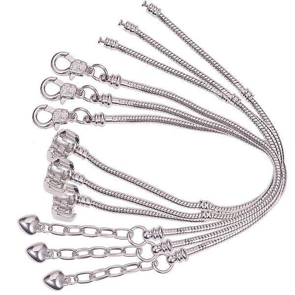 

PandaHall SUNNYCLUE 1 Box 6Pcs 2 Styles Snake Chain Charm Bracelet for Bead Charms 17cm 18cm Adjustble European Charm Bracelet Silver Color...