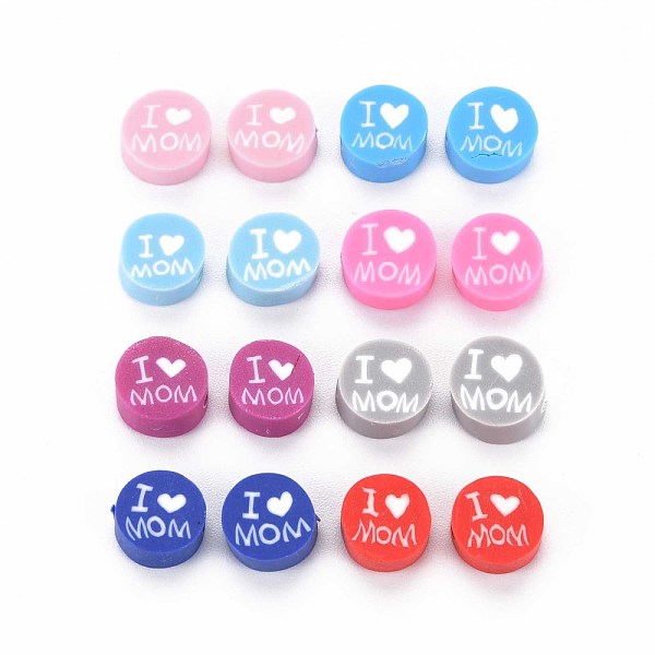 

PandaHall Handmade Polymer Clay Beads, Mother's Day Theme, Flat Round with Word I Love MOM, Mixed Color, 8~9.5x3.5~4.5mm, Hole: 1.5mm..., Multicolor