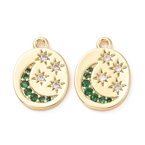 

PandaHall Eco-friendly Brass Micro Pave Cubic Zirconia Charms, Cadmium Free & Lead Free, Long-Lasting Plated, Oval with Star & Moon, Golden..., Clear
