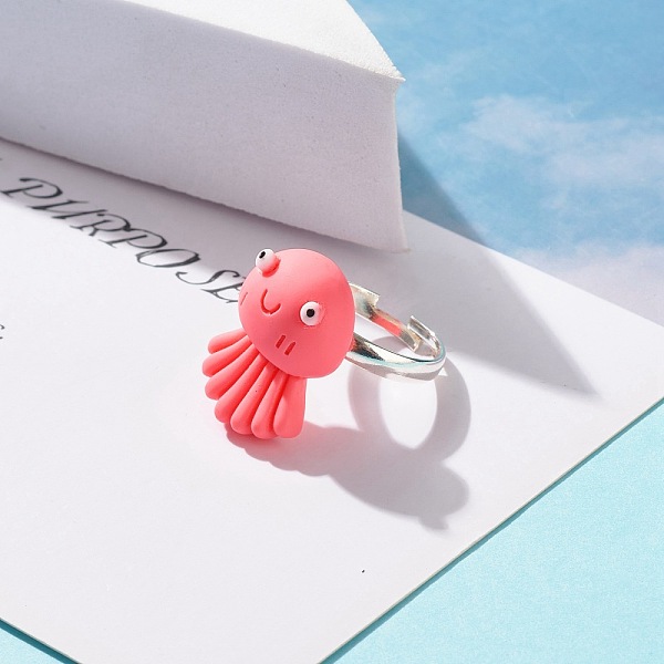 

PandaHall Resin 3D Devilfish Adjustable Ring, Animal Brass Finger Ring for Women, Pink, US Size 4 3/4(15.4mm) Resin Pink