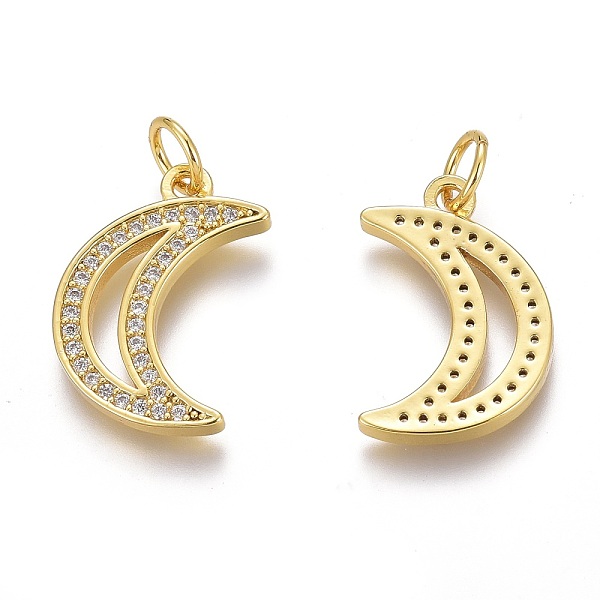 

PandaHall Brass Micro Pave Clear Cubic Zirconia Pendants, Long-Lasting Plated, With Jump Rings, Moon, Real 18K Gold Plated, 17x11.5x1.5mm...