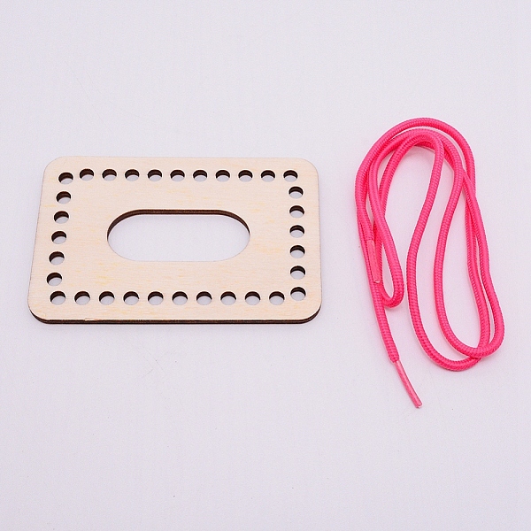 PandaHall Wooden Basket Bottoms, Crochet Basket Base, with Cord, for Basket Weaving Supplies and Home Decoration Craft, Rectangle, Hot Pink...