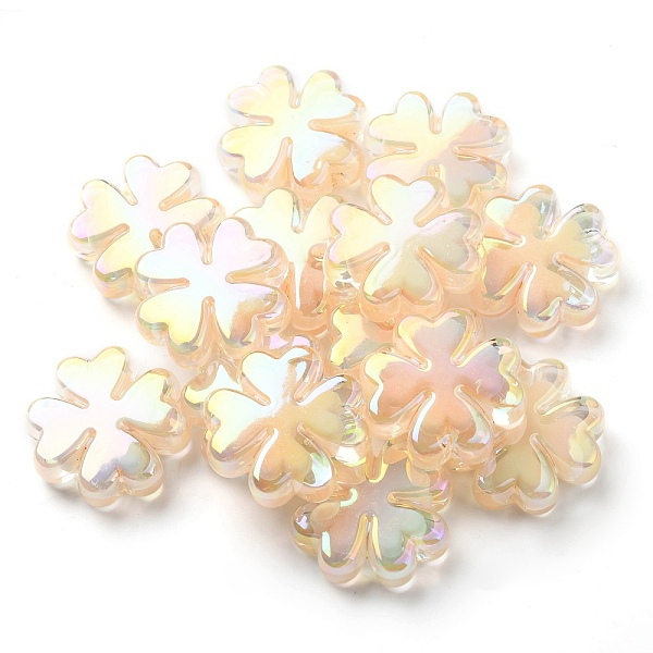 

PandaHall UV Plated Acrylic Beads, Iridescent, Bead in Bead, Clover, PeachPuff, 25x25x8mm, Hole: 3mm Acrylic Clover Brown
