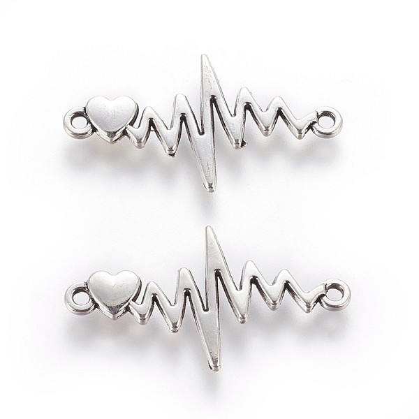 

PandaHall Tibetan Style Zinc Alloy Links connectors, Heartbeat, Antique Silver, 16.5x31x2.5mm, Hole: 1.5mm Alloy Others