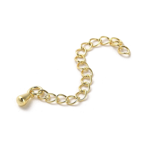 

PandaHall Rack Plating Brass Curb Chain Extender, End Chains with Teardrop Drop, Real 18K Gold Plated, 56mm Brass Teardrop