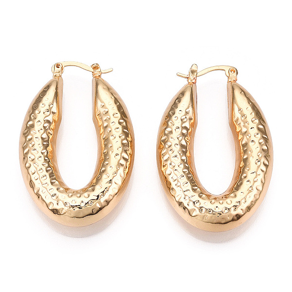 

PandaHall Brass Hoop Earrings, Oval, Real 18K Gold Plated, 39x8mm Brass Oval