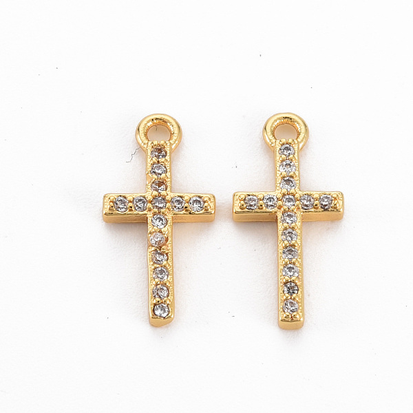 

PandaHall Brass Clear Cubic Zirconia Charms, Nickel Free, Cross, Real 18K Gold Plated, 14x7x2mm, Hole: 1.2mm Brass+Cubic Zirconia Cross...