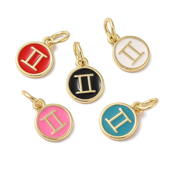 

PandaHall Real 18K Gold Plated Brass Enamel Charms, with Jump Ring, Long-Lasting Plated, Lead Free & Cadmium Free, Flat Round with Gemini..., Multicolor