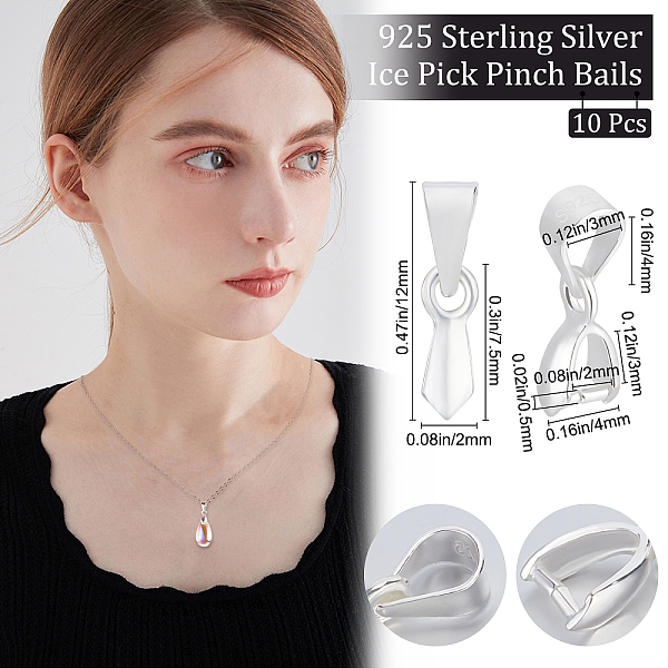 

PandaHall Beebeecraft 10Pcs 925 Sterling Silver Pendant Bails, Ice Pick Pinch Bails, with 925 Stamp, Silver, 12mm, Hole: 4x3mm, Pin: 0.5mm...