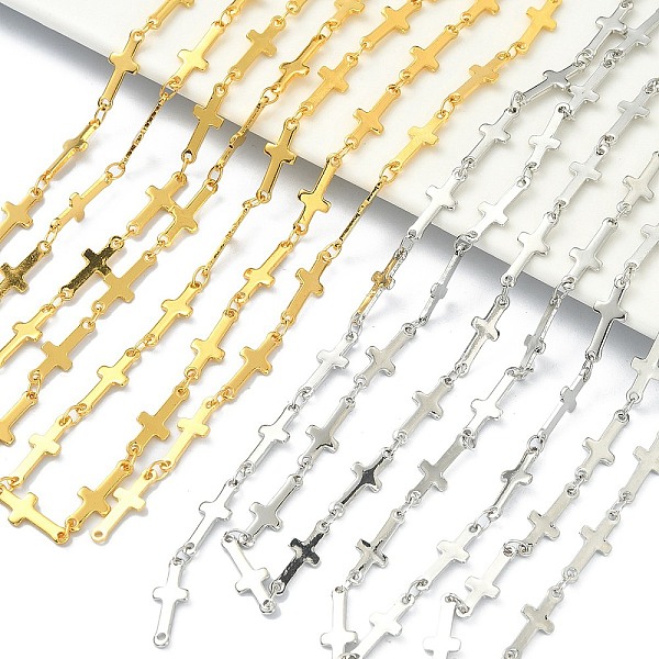 

PandaHall Iron Cross Link Chains, Soldered, Real 18K Gold Plated, 15x5mm Iron