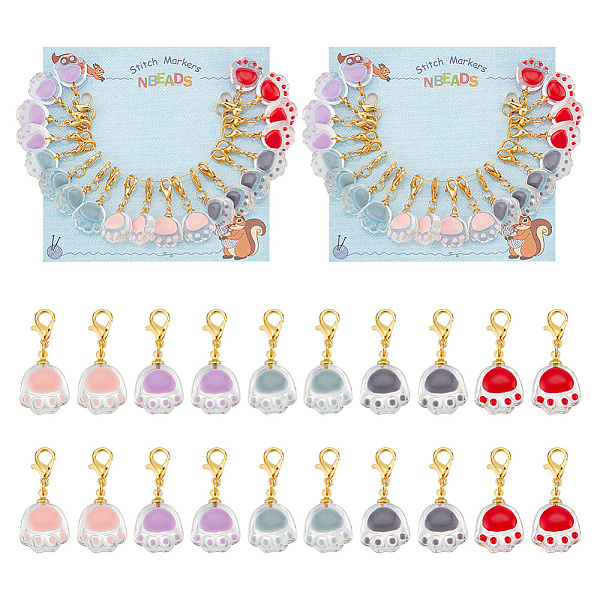 

PandaHall Transparent Glass Enamel Pendant Stitch Markers, Cat Paw Print Crochet Lobster Clasp Charms, Locking Stitch Marker with Wine Glass..., Multicolor