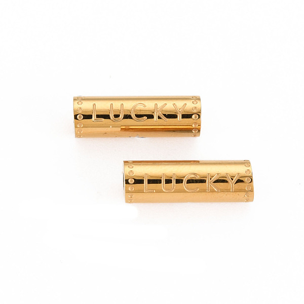 

PandaHall 304 Stainless Steel Beads, Column with Word Lucky, Real 14K Gold Plated, 15x5mm, Hole: 1.8mm 304 Stainless Steel Hexagon