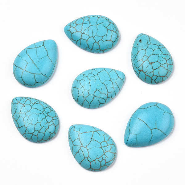 

PandaHall Craft Findings Dyed Synthetic Turquoise Gemstone Flat Back Teardrop Cabochons, Cyan, 18x25x6mm Synthetic Turquoise Teardrop Cyan