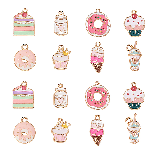

PandaHall 40Pcs 8 Styles Alloy Enamel Pendants, Cake, Light Gold, Mixed Color, 17~24x9~16x1.5~3mm, Hole: 1.8mm, 5pcs/style Alloy+Enamel Food..., Multicolor