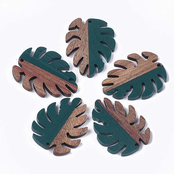 

PandaHall Resin & Walnut Wood Pendants, Tropical Leaf Charms, Monstera Leaf, Dark Slate Gray, 37.5x30x3~3.5mm, Hole: 2mm Resin+Wood Leaf...
