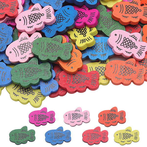 

PandaHall GORGECRAFT 105PCS 7 Colors 0.79"x1.18" Multi Color Cute Fish Wood Beads Large Hole Cutouts Wooden Painted Beads Kits Sea Animals..., Multicolor