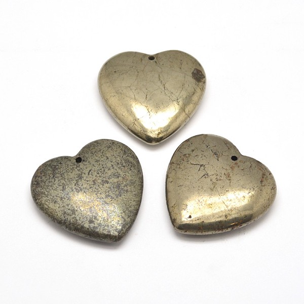 

PandaHall Heart Natural Pyrite Pendants, 40x40x10mm, Hole: 2mm Pyrite Heart Yellow