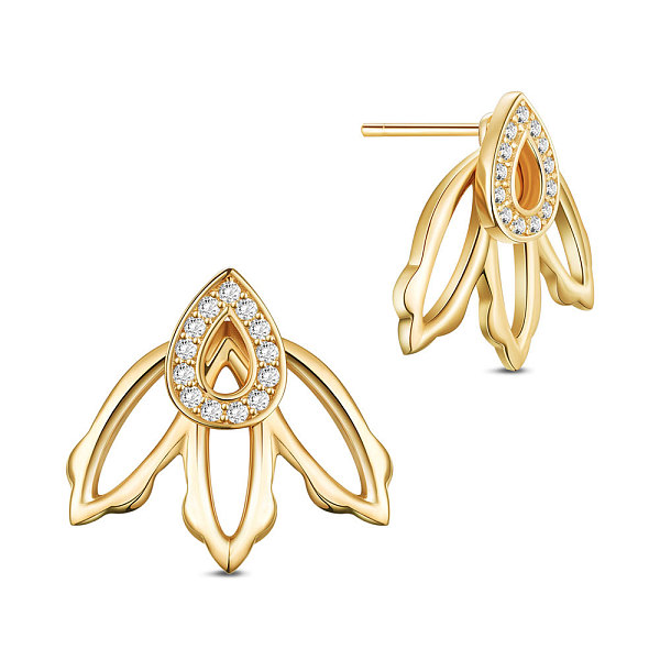 

PandaHall SHEGRACE 925 Sterling Silver Gold Plated Stud Earrings, with Grade AAA Cubic Zirconia, 7x10mm Sterling Silver